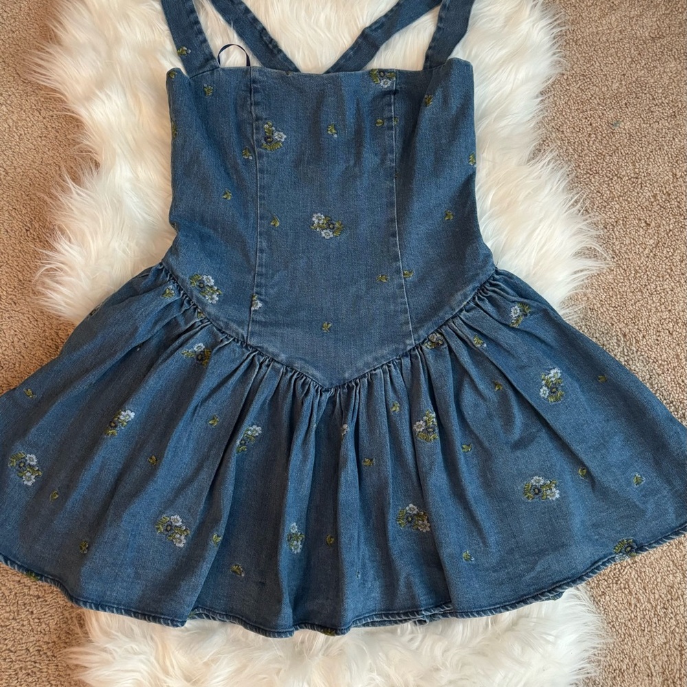 Avec Les Filles floral romper Denim Dress NWOT